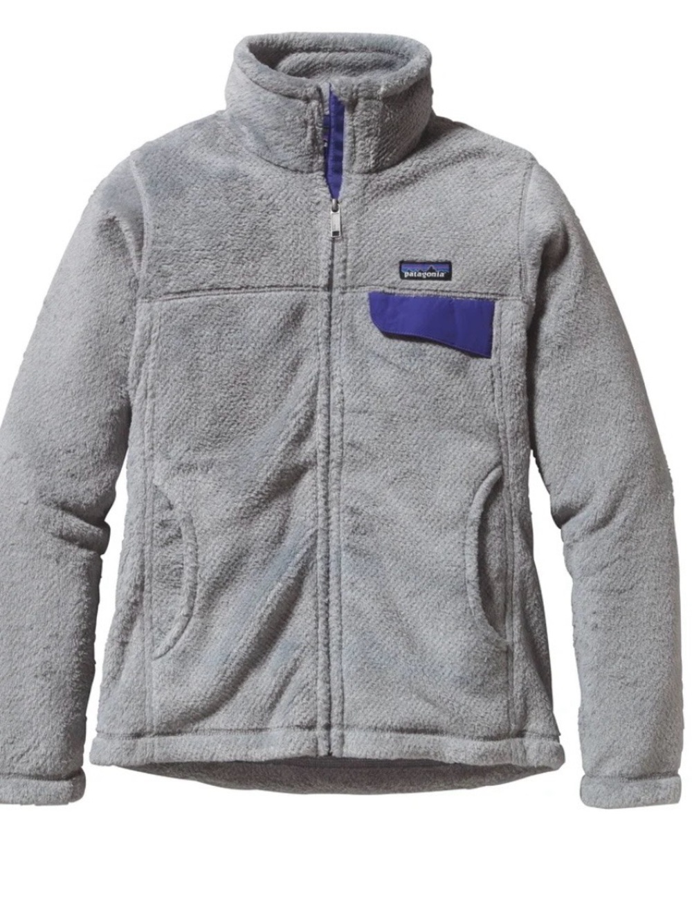 Patagonia Kids Heather Gray Full-Zip Fleece with Purple Chest Pocket